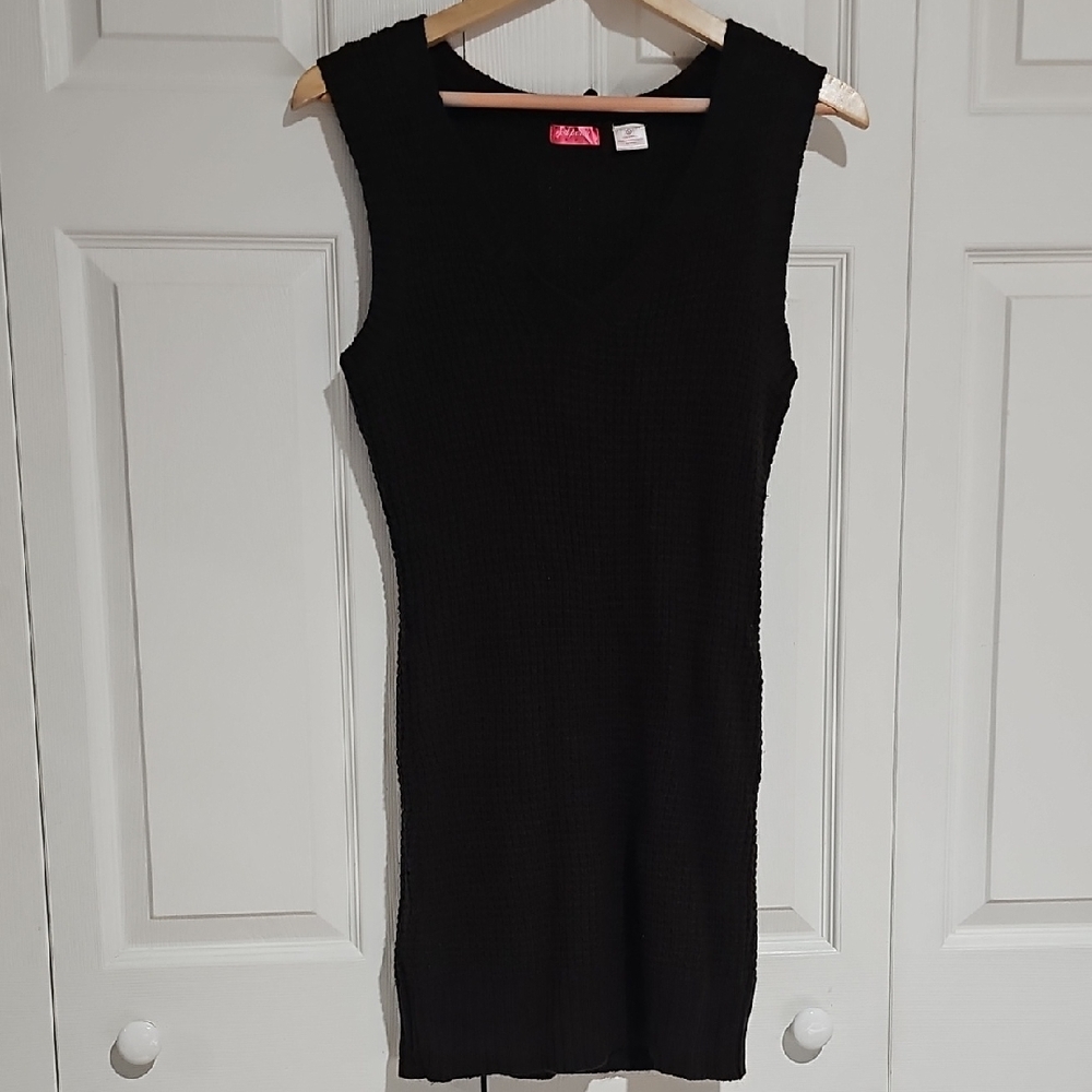 Red Paint Sleeveless Knit Sweater Dress | Size L | Black